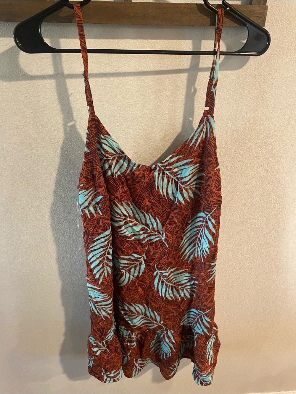 Hula Bay Tropical Leaf Print Mini Slip Dress Rust‎ & Aqua Size XXL